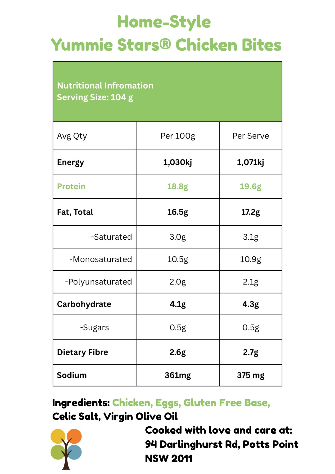 Yummie Stars® Chicken Bites Nutritional Information